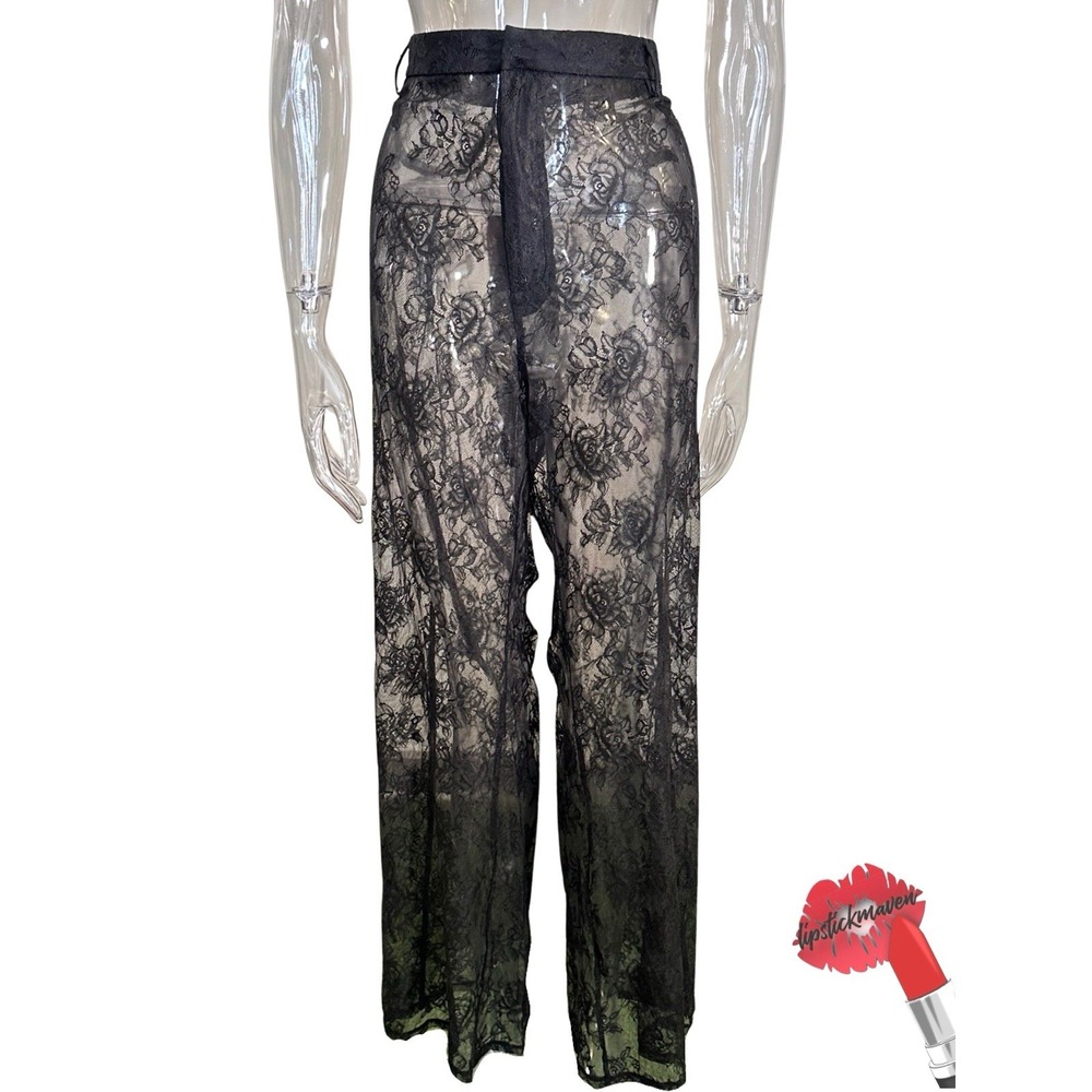 Victoria's Secret‎ Archives Pants Women XXL Black Sheer Rose Retro Wide Leg NWT